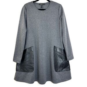 BCBG MaxAzria Long Sleeve Shift Dress Faux Leather Zip Pocket Farrah Minimalist